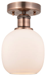 Belfast-1 Light 6" Flush Mount-Antique Copper, Matte White Glass Shade