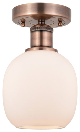 Belfast-1 Light 6" Flush Mount-Antique Copper, Matte White Glass Shade