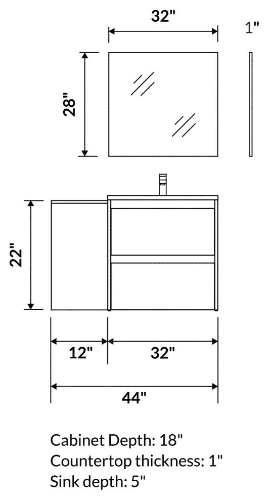 36" Vanity Set with Mirror and Sink Sansa by Royo, White, 44"