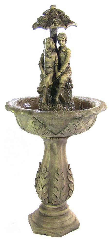 Sunnydaze Lovers Umbrella Solar-on-Demand Water Fountain and Lights, 43"