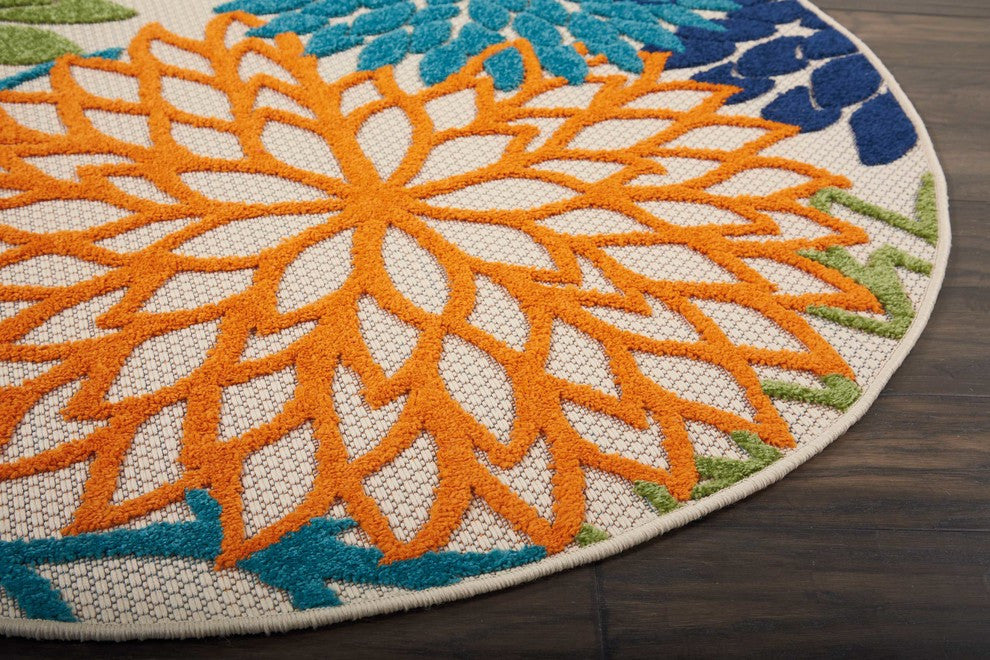 Nourison Aloha 4' x Round Multicolor Tropical Area Rug