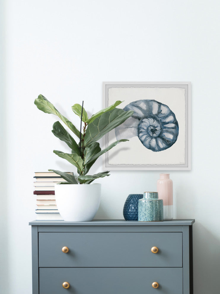 "Shell in Blue" Framed Painting Print, 32"x32"