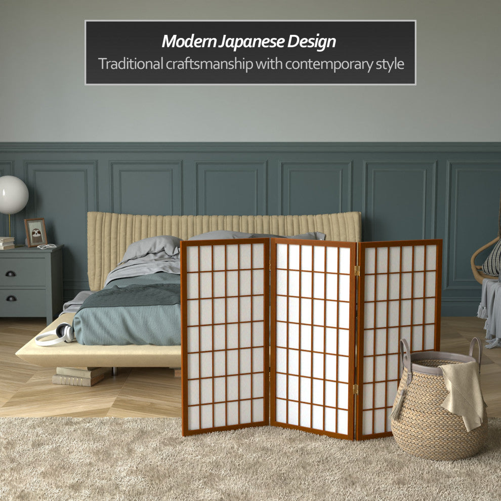 3' Tall Window Pane Shoji Screen, Walnut, 3 Panels