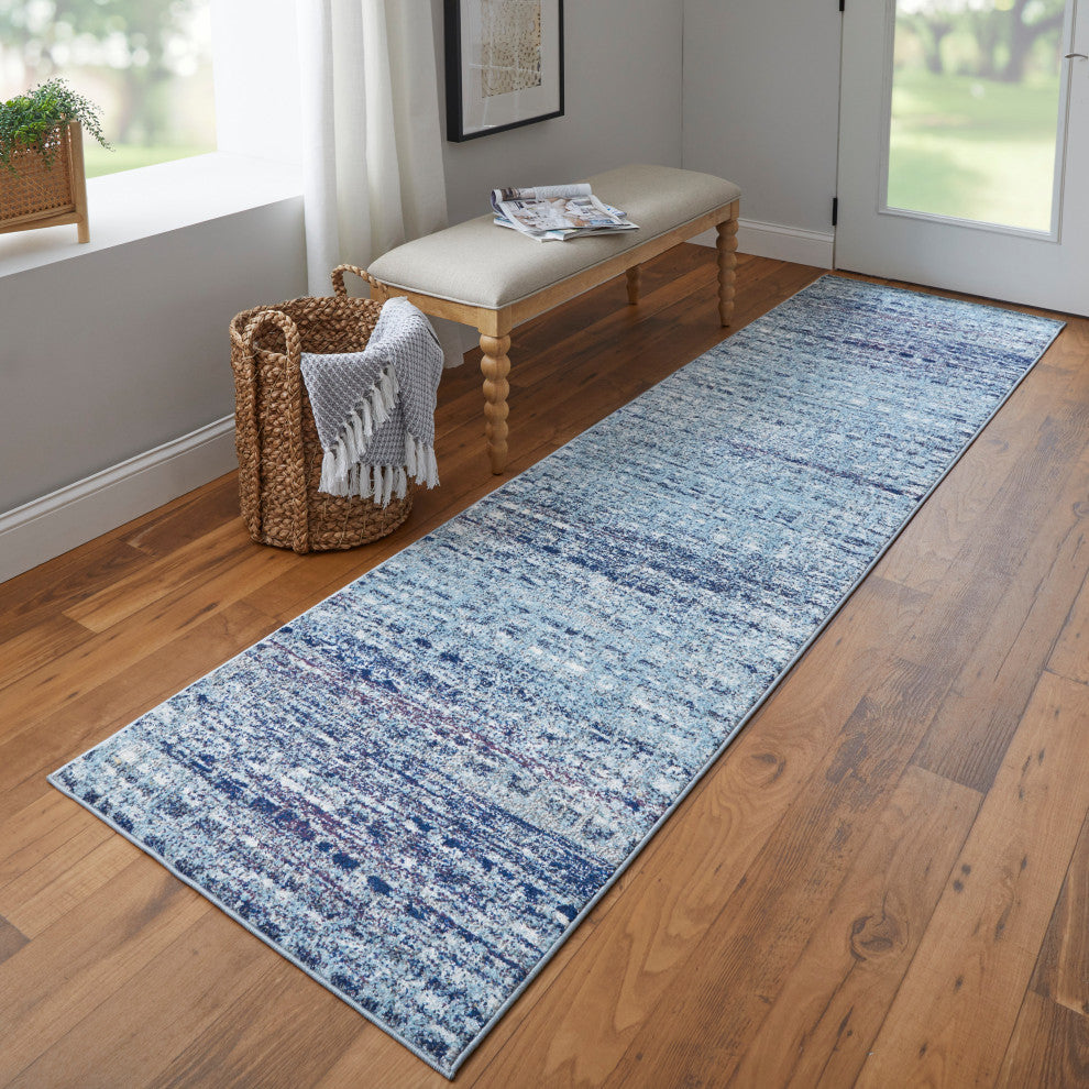 Weave & Wander Adelmo Abstract Contemporary Rug, Blue/Ivory, 2'8"x10'