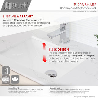 STYLISH 21" Rectangular Undermount Ceramic Bathroom Sink, 2 Overflow Finishes