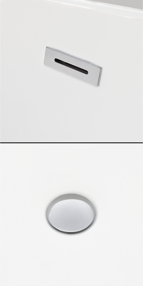 Sara 63" Freestanding White Bathtub, Polished Chrome Drain and Overflow Trim