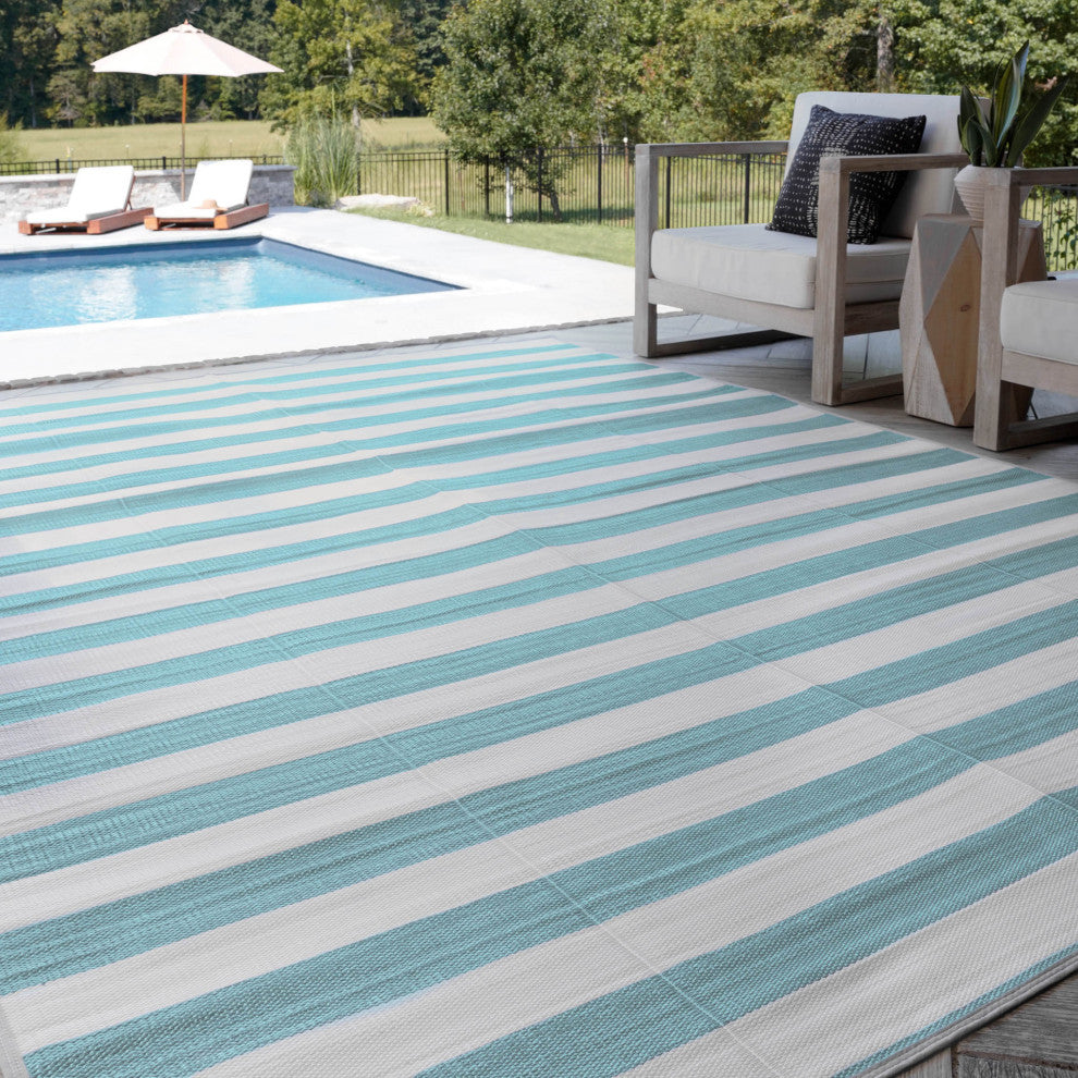 Simonson Contemporary Stripes, Aqua/White, 5'x6'11"