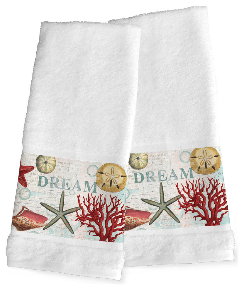 Laural Home Dream Beach Shells Hand Towels, Set of 2