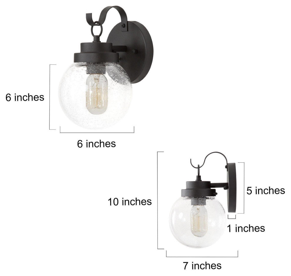 1-Light Sandy Black Seeded Globe Outdoor Wall Lamp, Set of 2, Sandy Black, 10"