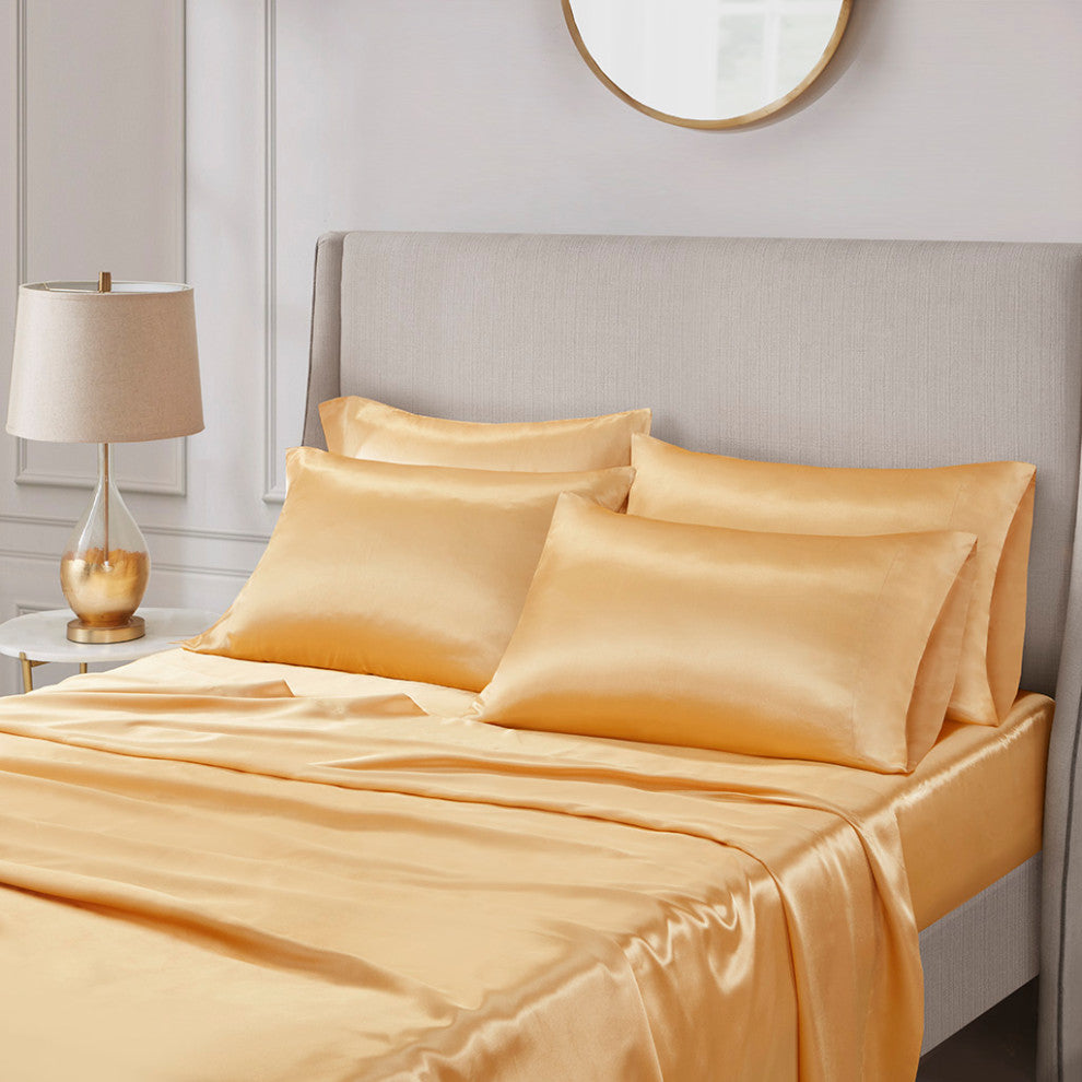 Madison Park Essentials Satin Luxury 6 PC Sheet Set, Gold