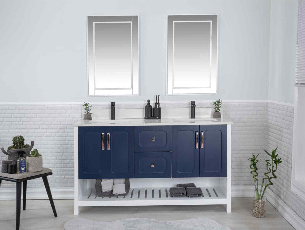 Florin Collection 60" Bathroom Vanity With Sink, Mirror, Countertop, Dark Blue