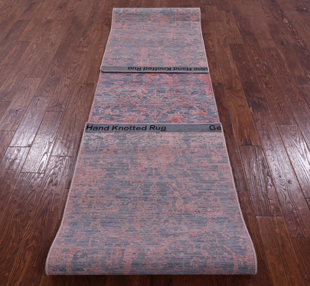 Runner Modern Hand-Knotted Wool & Silk Rug 2' 7" X 14' 9" - Q15767