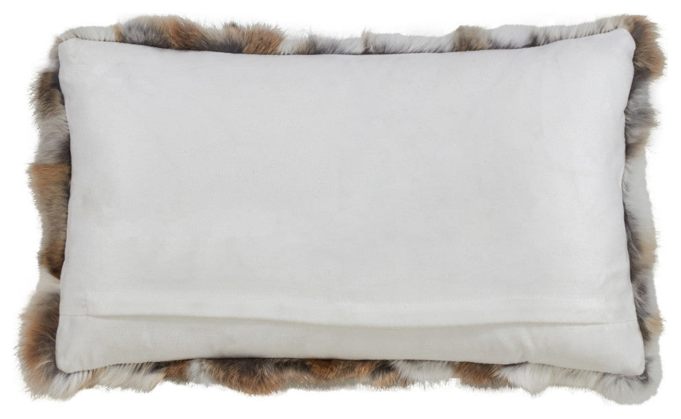 Poly Filled Rabbit Fur Throw Pillow, 12"x20", Natural