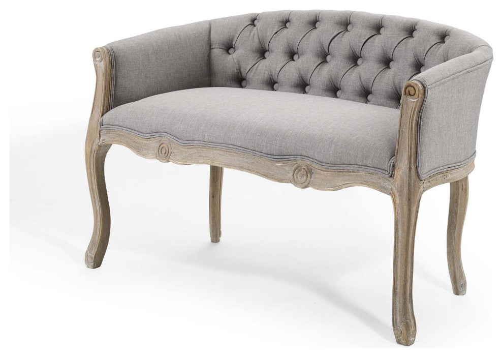 French Vintage Loveseat Sofa, Fabric, Wood, Gray, Modern, Lounge