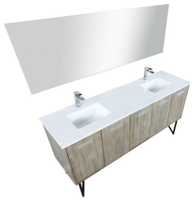 Lancy Modern 72" Rustic Acacia Double Sink Bathroom Vanity Set, Labaro Rose Gold