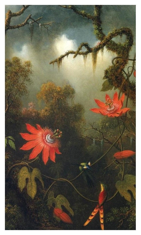 "Two Hummingbirds Perched On Passion Flower Vines" Paper Art, 15"x24"