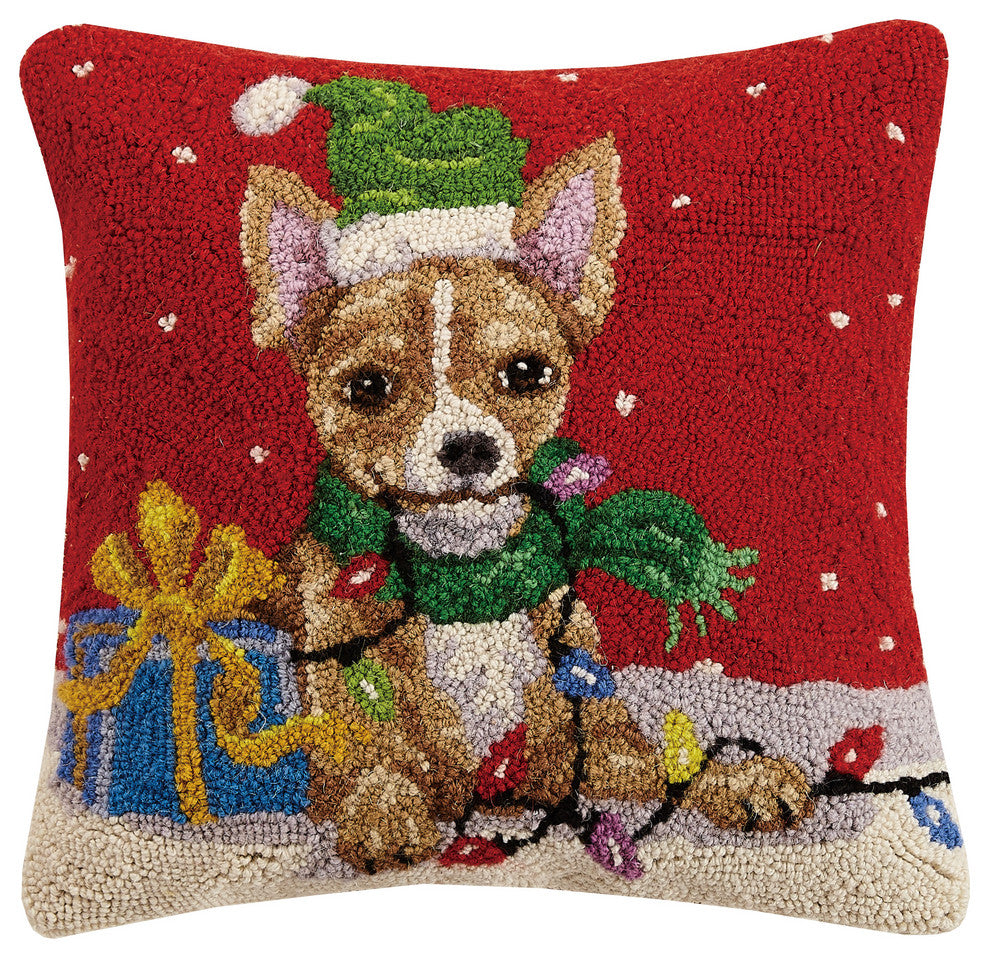 Holiday Brown Chihuahua Hook Pillow