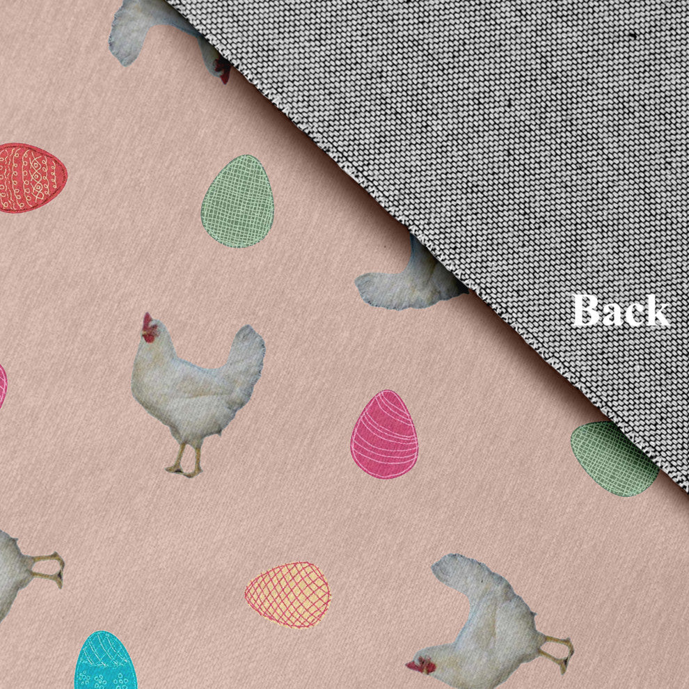 Chickens and Eggs Easter Chenille Rug, Sunwashed Red, 5'x7'