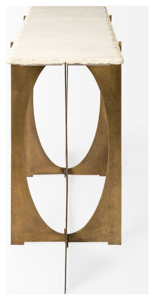 Reinhold IV White Marble Top w/ Gold Iron Base Console Table