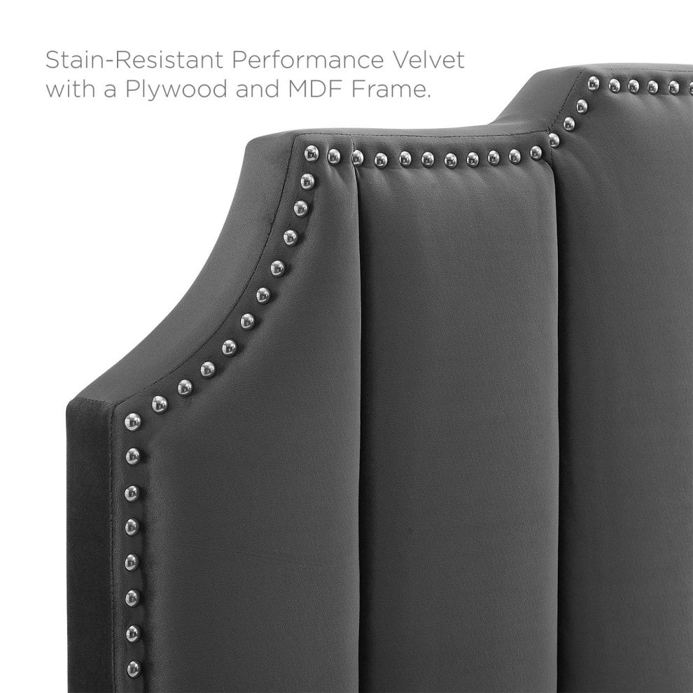 Headboard, Full Queen Size, Velvet, Dark Gray, Modern Contemporary, Bedroom
