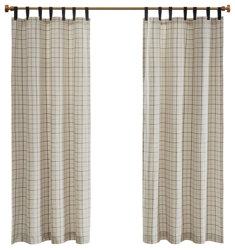 Madison Park Anaheim Plaid Window Panel with Fleece Lining, Beige, Beige, 50x84", Leather Tap Window Panel