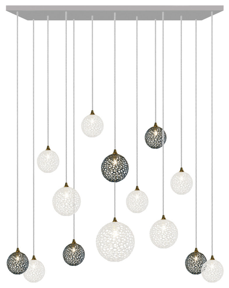 Napa 14 Pendants Blown Glass Chandelier, Silver, 48", Clear/Gray Glass