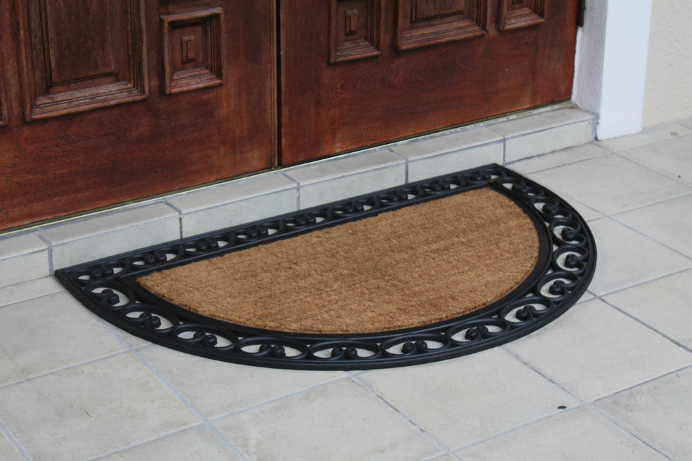 Half Round Rubber, Coir, Classic Black, Standard Double Doormat, 30"x48"