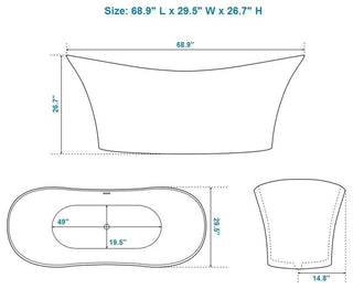 ADM Curved Freestanding Bathtub, Glossy White, 68.9"