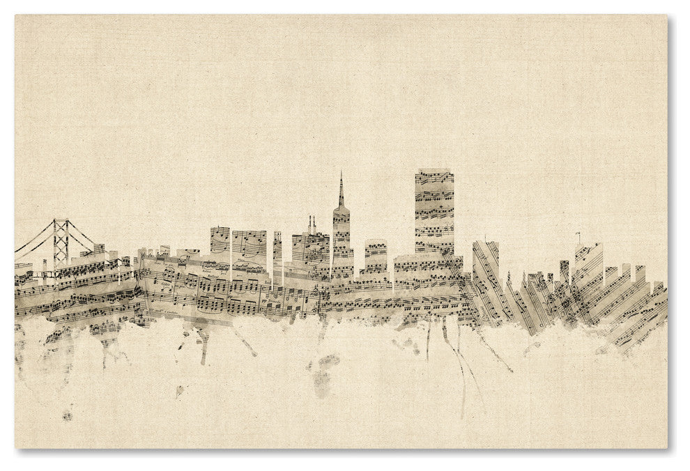 'San Francisco Skyline Sheet Music' Canvas Art by Michael Tompsett
