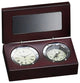 Silver Plated Clock With Compass in Wood Box