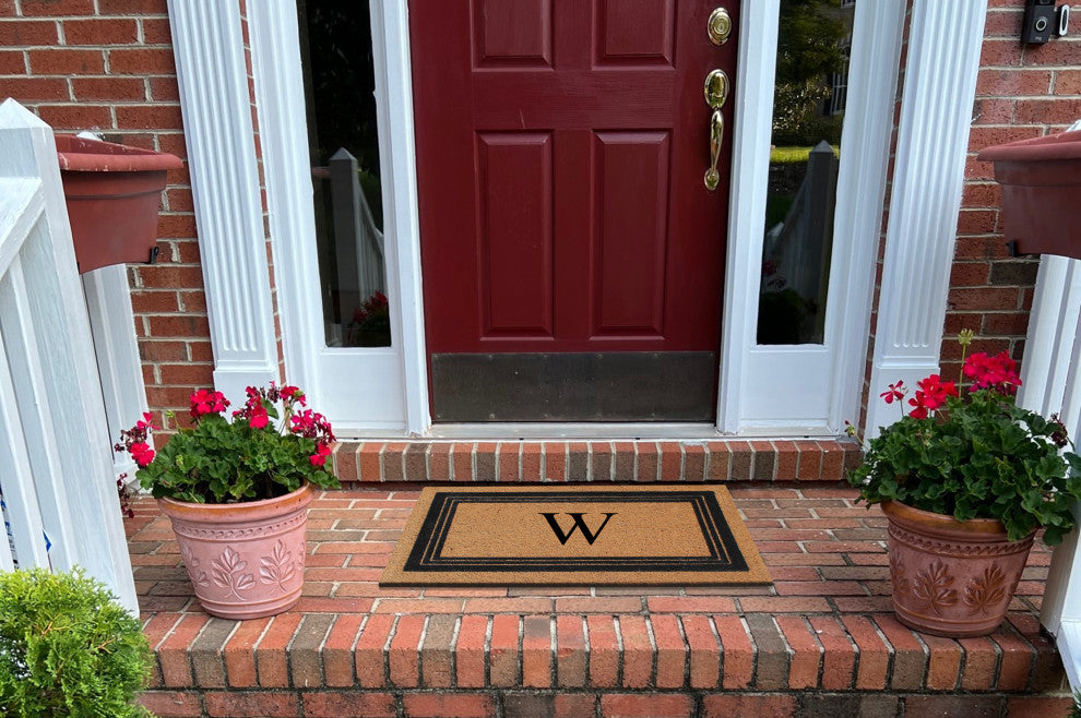 A1HC Natural Coir Monogrammed Triple Border Flock Durable Doormat, 18"x30", W