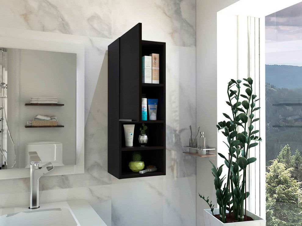 Milwaukee Medicine Cabinet with 2 Open Shelves, and 2 Inner Shelves, Black