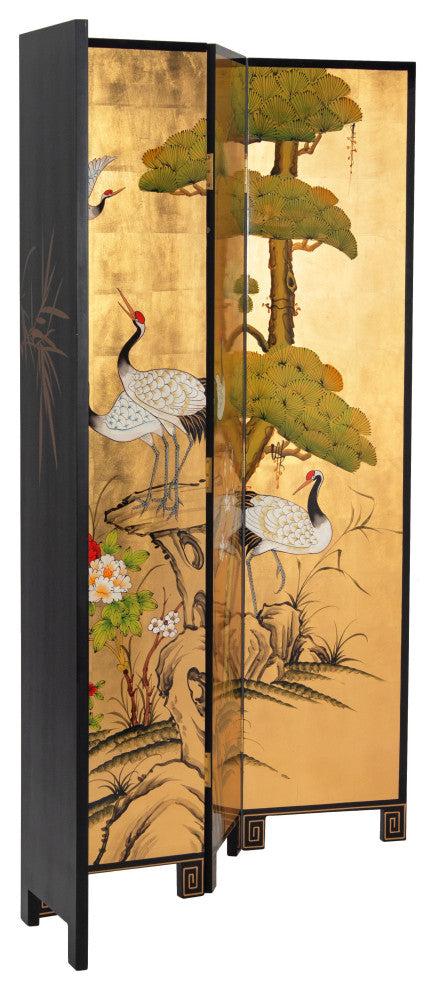 6' Tall Gold Lacquer Room, Cranes