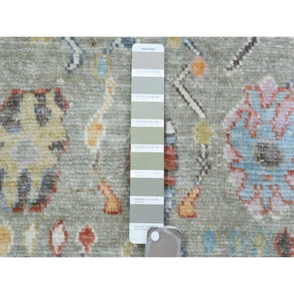 Gray Afghan Angora Oushak Soft Wool Hand Knotted Runner Oriental Rug, 4'x11'10"