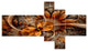 Dark Orange Fractal Flower, Abstract Canvas Art Print, 60"x32", 5 panels