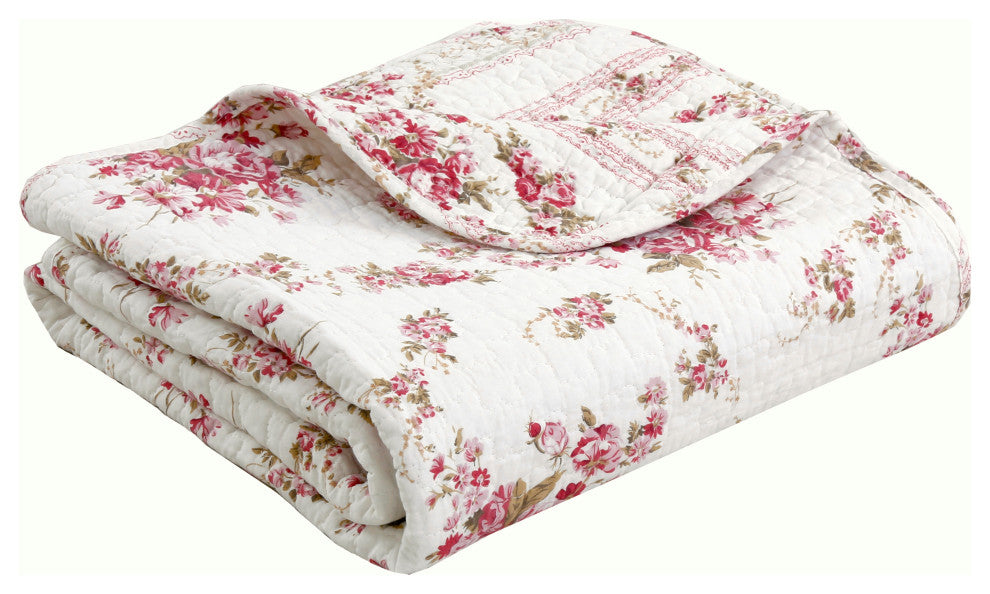Chic Vintage Rose 100% Cotton Quilted Throw
