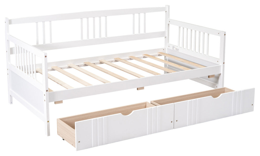 Gewnee Solid Wood Twin Size Daybed with Two Drawers in White
