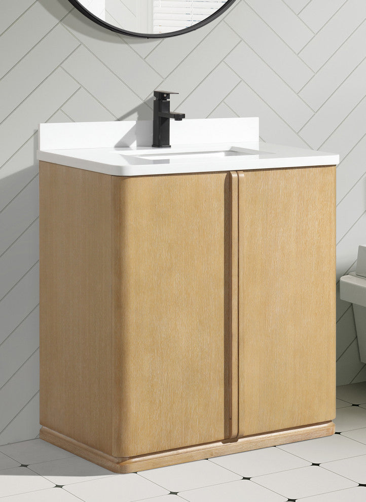 Lucas Bathroom Vanity, Washed Oak, 30", Single Sink, Freestanding