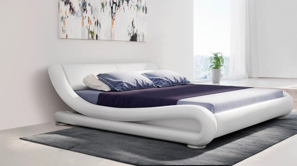 Modern Marlo White Genuine Leather King Size Platform Bed