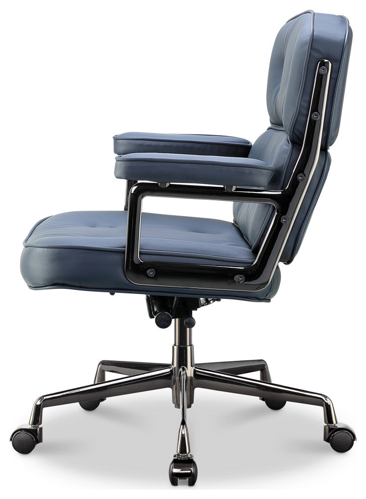 Lobby Mid Back Computer Office Desk Chair, Black Chrome& Navy Blue