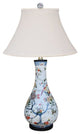 Chinese Porcelain Vase Table Lamp, Bird Floral Motif, 24"