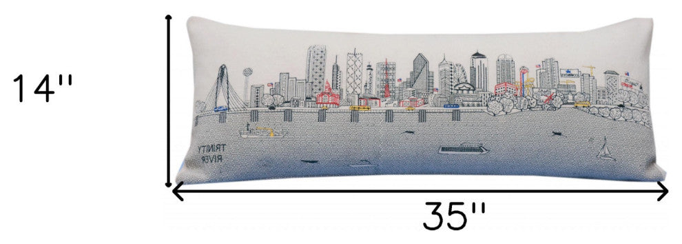 35" White Dallas Daylight Skyline Lumbar Decorative Pillow