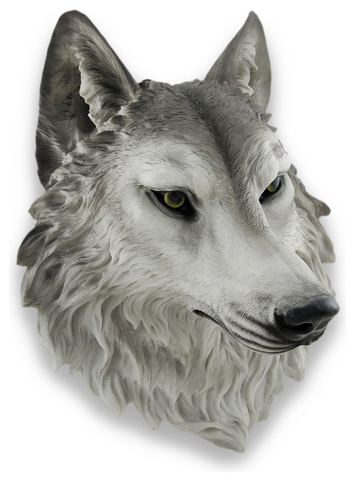 `Remus` Gray Wolf Head Mount Wall Statue Bust 16 In.