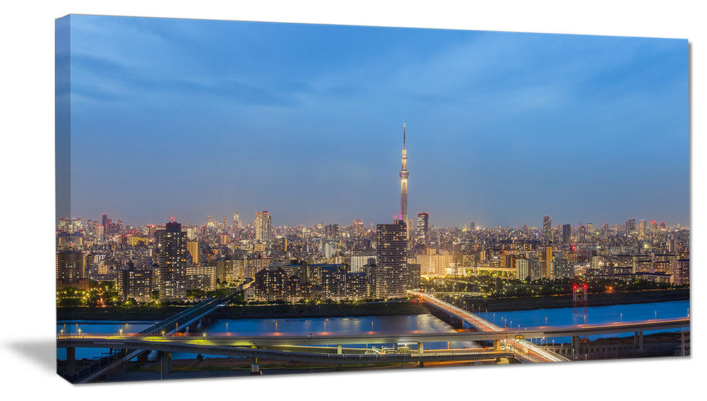 Tokyo City View Panorama, Landscape Canvas Art Print, 32"x16"