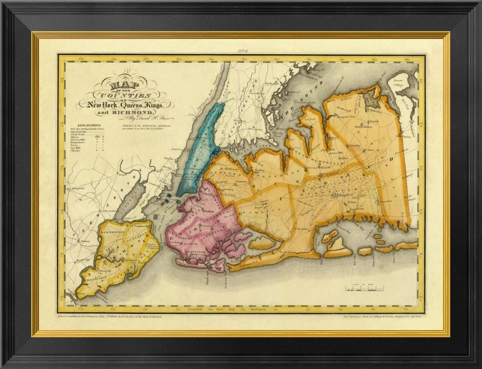 "New York, Queens, Kings, Richmond counties, 1829"  by David H. Burr, 26x20"