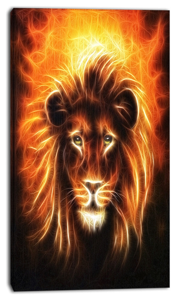 "Lion With Flame Mine" Animal Digital Canvas Print, 16"x32"