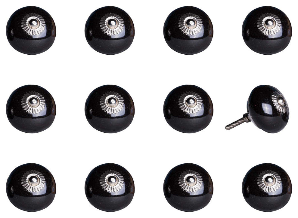 1.5" X 1.5" X 1.5" Ceramic Metal Black 12 Pack Knob