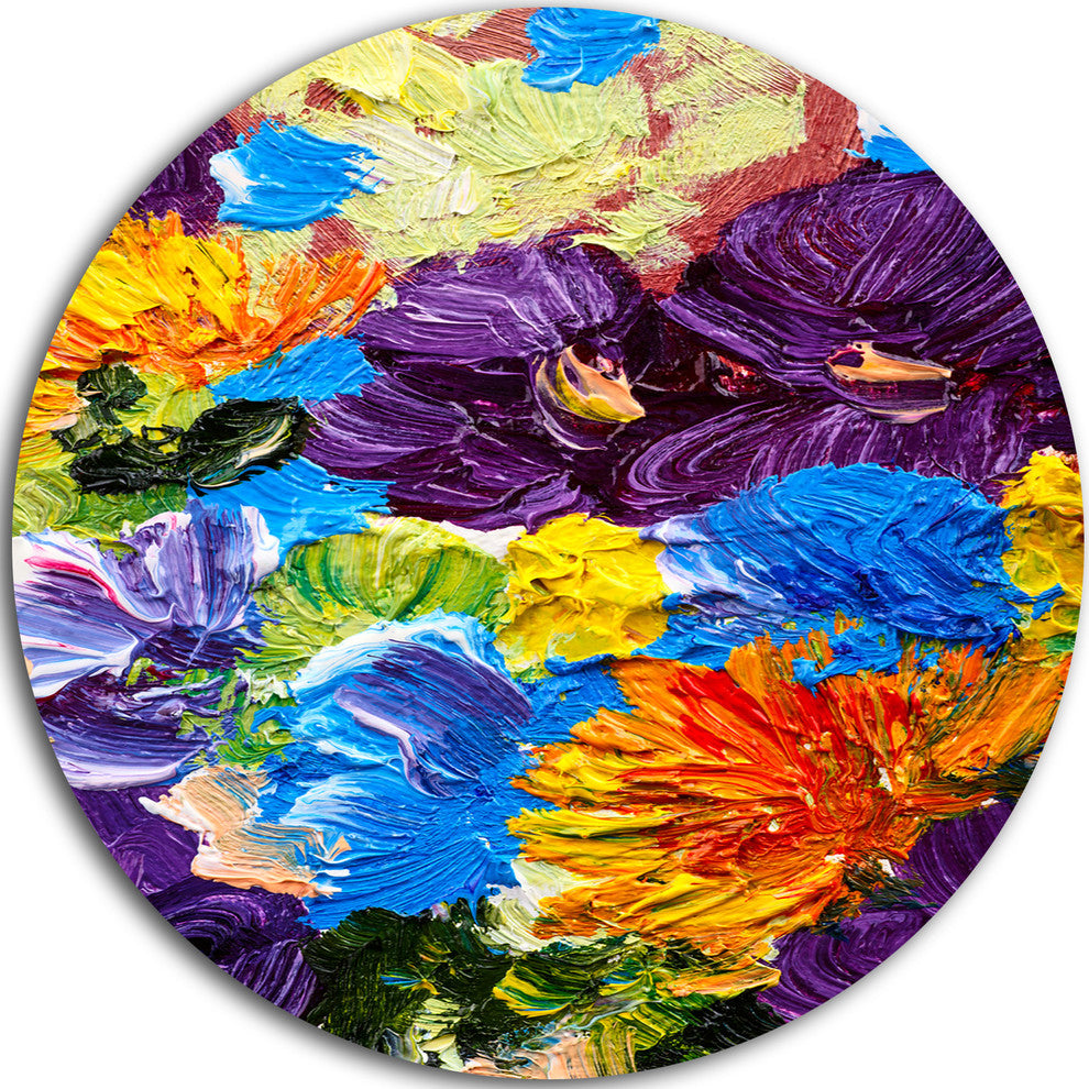 Heavily Textured Abstract Flowers, Abstract Round Metal Wall Art, 23"