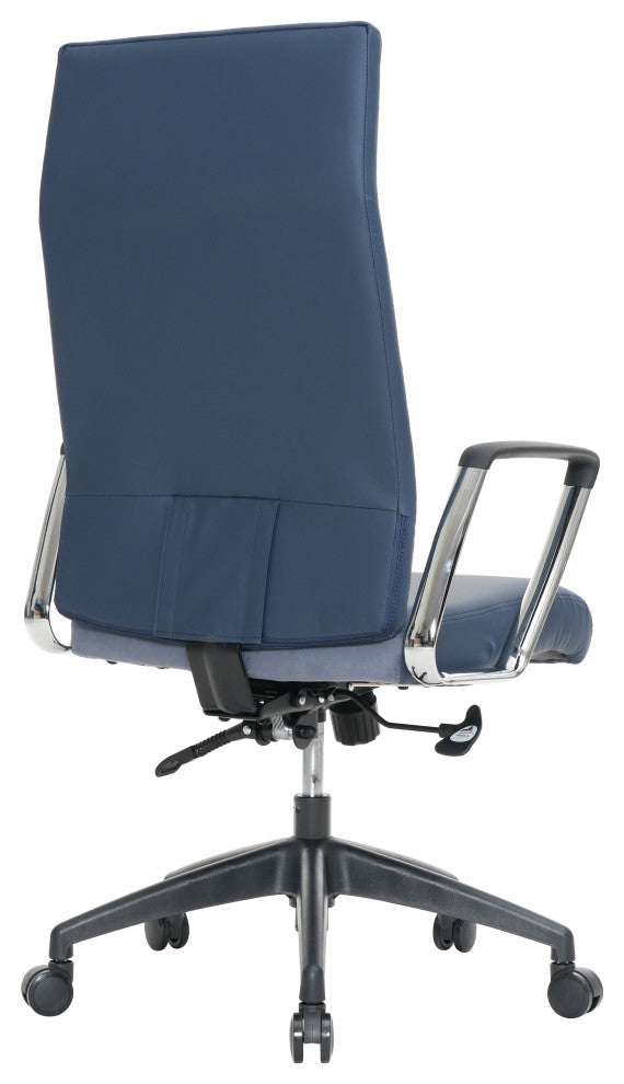 LeisureMod Hilton Modern High Back Leather Conference Office Chair, Navy Blue