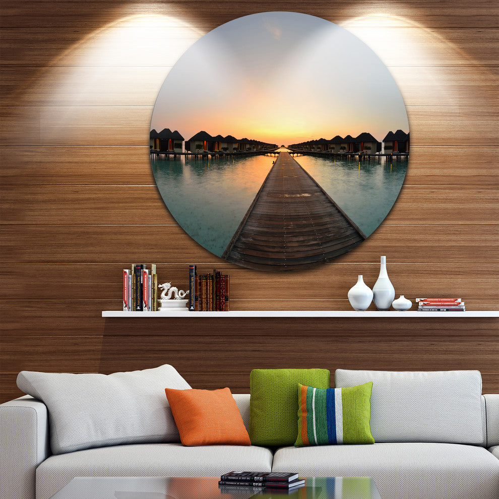 Long Wooden Pier Into The Ocean, Wooden Sea Bridge Disc Artwork, 11"
